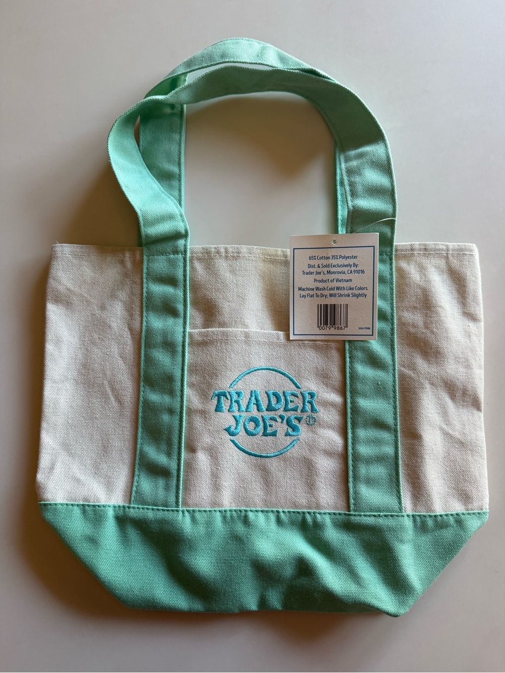 Trader Joe's Spring 2025 Mini Canvas Tote Bag Pastel - Light Green NWT. - Picture 2 of 3